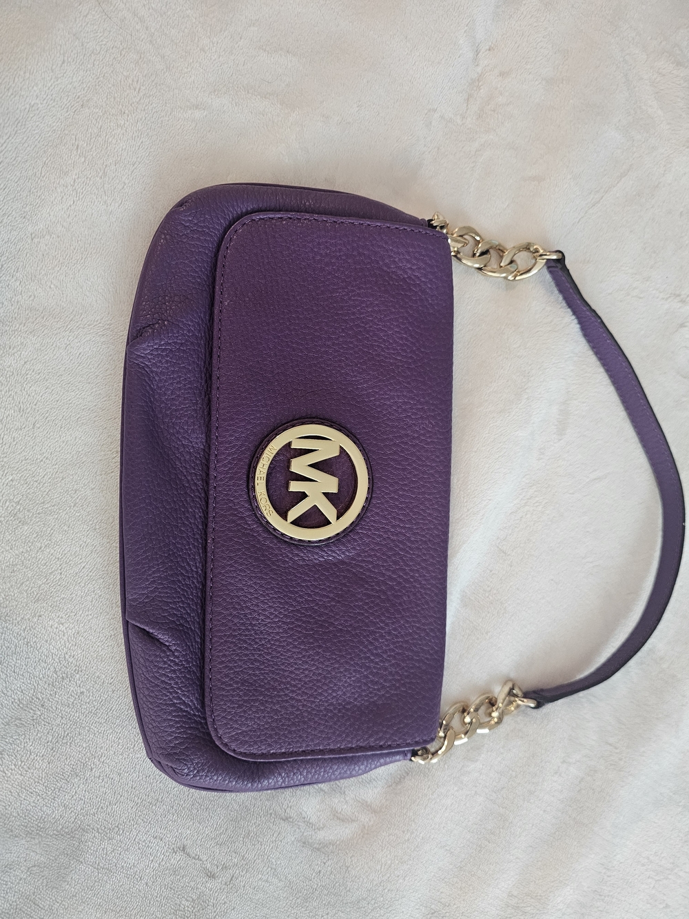 Michael Kors Purple Pebbled Leather Shoulder Bag with Gold Logo